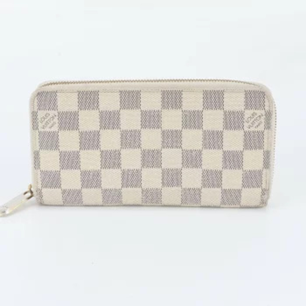 Louis Vuitton Damier Zippy Wallet Leather Long Round Zipper Azur White
